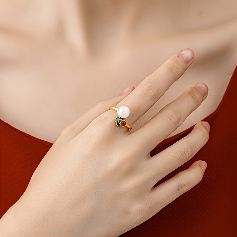 Chinese Style Enamel Open Ring, Elegant Charm